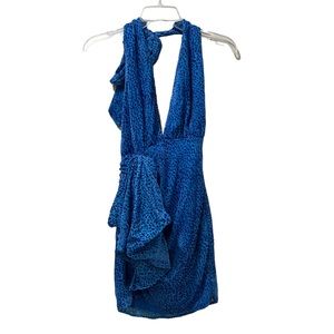 NBD Dress XS Blue velvet Animal Print Halter Short